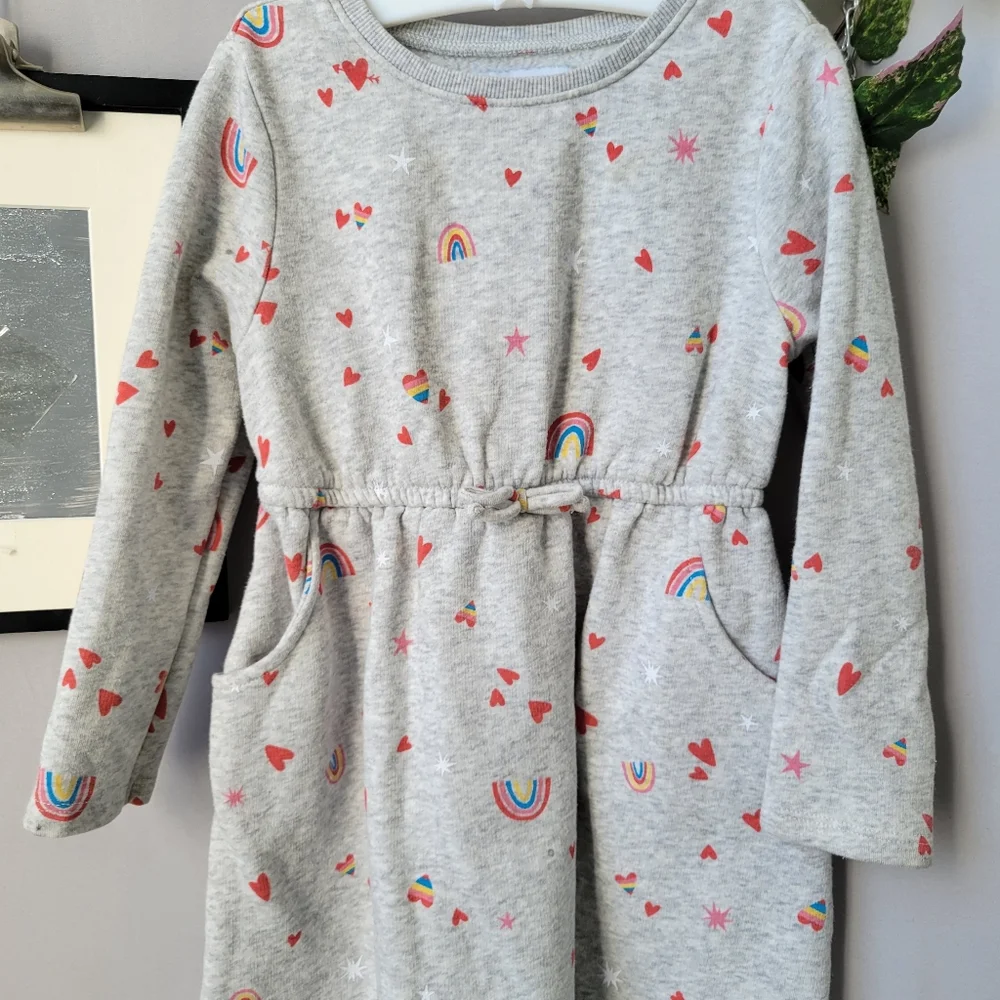 Old Navy Girl's Rainbow Heart Elastic Waist Fleece Lined‎ Dress 4T
